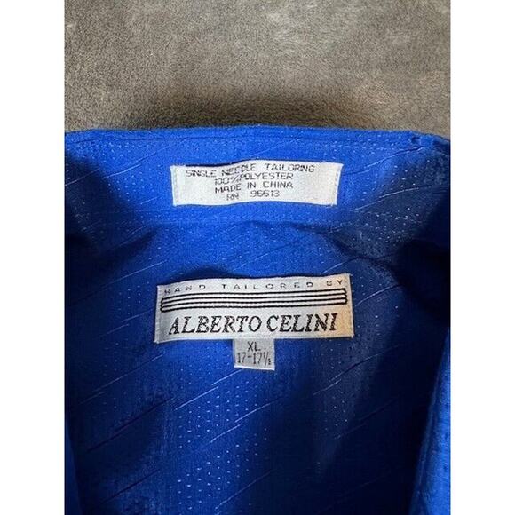 MENS ALBERTO CELINI BLUE TONE ON TONE SHIRT FRONT POCKET FRENCH CUFF XL RARE! - Picture 5 of 6